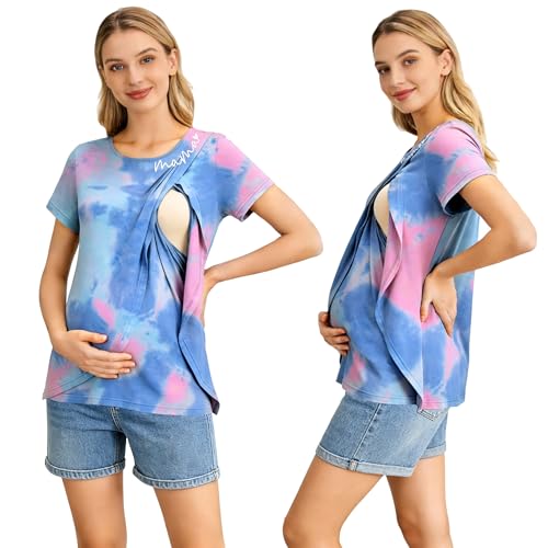 Nursing Breastfeeding Shirt for Women Friendly Double Layer Postpartum Tops - color: Purple, size: Small