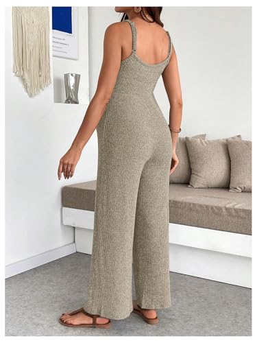 MakeMeChic Women's Maternity Cami Jumpsuit Ribbed Pregnancy Overalls Romper - color: Apricot, size: X-Large