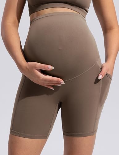 POSHDIVAH Creamluxe Maternity Biker Shorts with Pockets 6"/8" - color: Mocha Mousse, size: Large