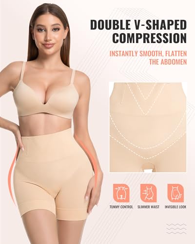 Tummy Control Shapewear Shorts, Mid Waist Body Shaper - color: 1x-nude, size: Medium