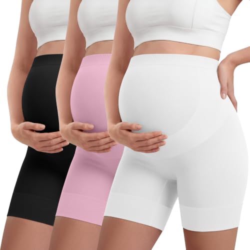 3 Pack Maternity Shapewear Shorts - color: White, Light Pink, Black, size: Small