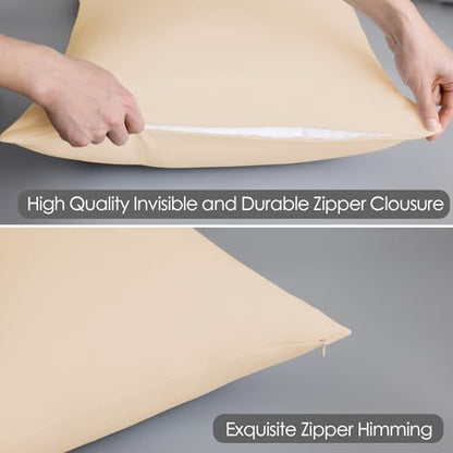 100% Egyptian Cotton Pillow Protectors Set of 4 King Size - color: Beige, size: King 4Pack