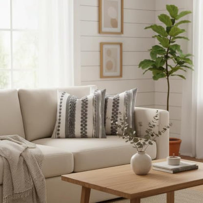 Boho Throw Pillow Covers Neutral Farmhouse Pillow Case Gray - color: Gray Stripe, size: 18" x 18" (Pack of 2)