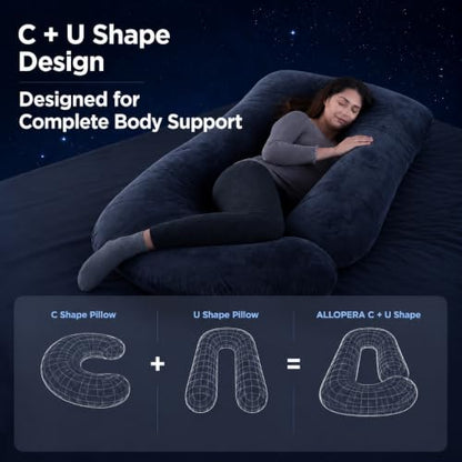 ALLOPERA U Shape Pregnancy Pillow - Full Body Maternity Pillow for Sleeping - color: Black-grey