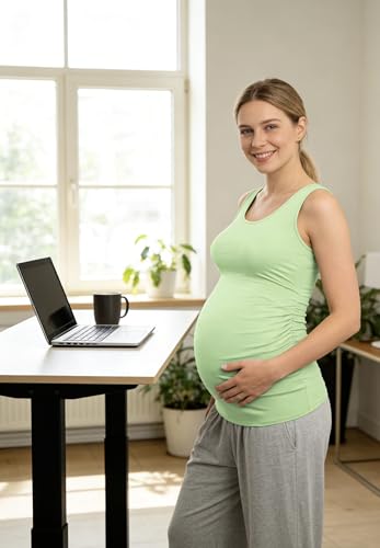 AMPOSH Womens Maternity Tank Tops 3 Pack Cotton Sleeveless Ruched Side Pregnancy Postpartum Shirts Soft Stretch Basic Top - color: 31 White/Sage/Pale Pink, size: Large