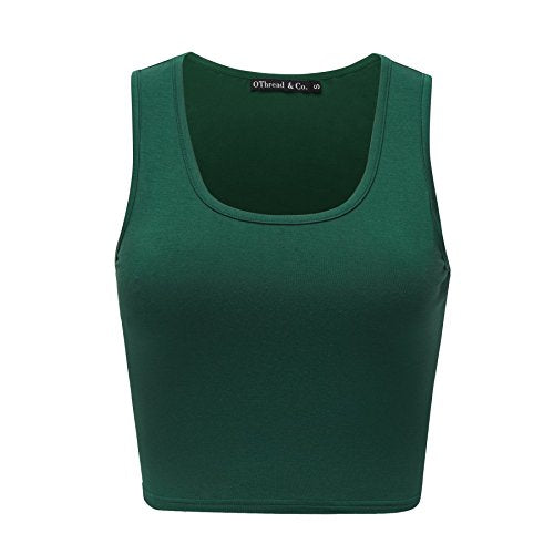 OThread & Co. Women's Basic Crop Tops Stretchy Casual Scoop Neck Sleeveless Crop Tank Top - color: Forest Green, size: Medium