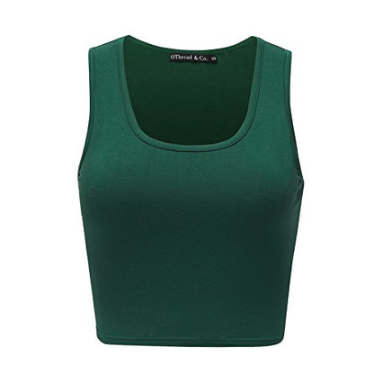 OThread & Co. Women's Basic Crop Tops Stretchy Casual Scoop Neck Sleeveless Crop Tank Top - color: Forest Green, size: Medium
