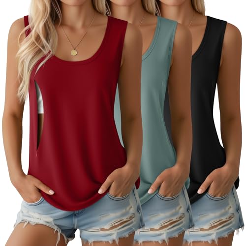 Ficerd 3 Pack Women's Nursing Tank Tops - color: Black, Gray Green, Red, size: X-Large