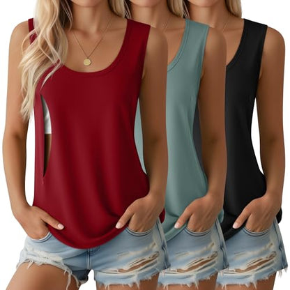 Ficerd 3 Pack Women's Nursing Tank Tops - color: Black, Gray Green, Red, size: X-Large