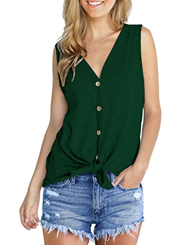 IWOLLENCE Womens Button Tank Tops Tie Front Knot - color: Dark Green, size: Small