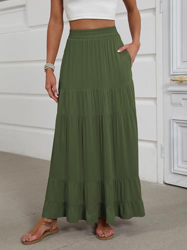 ANRABESS Women’s Summer Flowy Maxi Skirts with Pockets - color: Dark Green, size: Medium