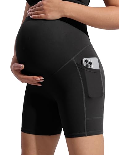 POSHDIVAH Creamluxe Maternity Biker Shorts with Pockets 6"/8" - color: Black, size: Medium