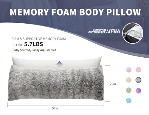 WSOFRLAC Fluffy Full Body Pillow, Long Pillow for Sleeping,Dark Gray 20x54 - color: Dark Grey