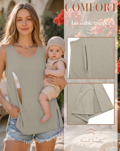 Huukeay 3 Pack Women's Oversized Nursing Tank Tops - color: Cement Gray, Gray Purple, Black, size: Large