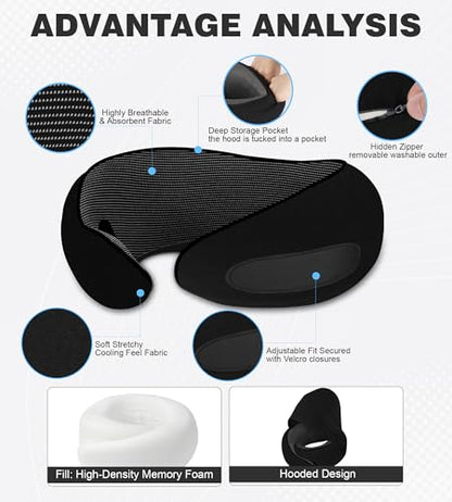 Hat-style travel neck pillow, upgraded version of airplane neck pillow - color: Black