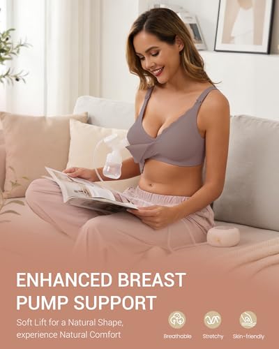 Vinfact Hands Free Pumping Bra, Adjustable Breast Pump Bra Holding and Nursing Bra, Pumping & Nursing Bra 2 in One - color: Grey, size: Small