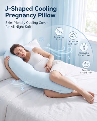 YZ HOME Cooling J Shaped Pregnancy Pillow, Removable Cover - color: J Shaped-blue