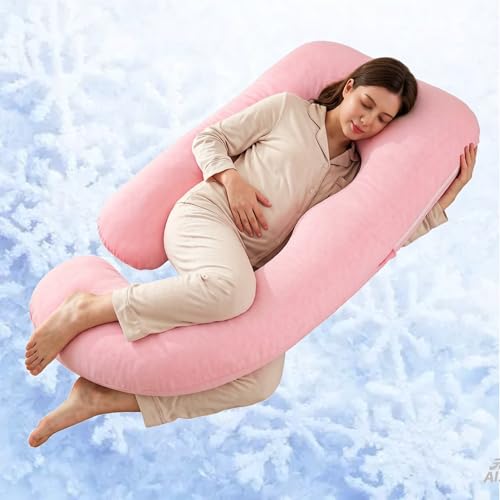 ALLOPERA Pregnancy Pillow, Full Body 57 Inch Maternity Pillow with Removable Washable Cover - Sleep Support for Legs, Back, Neck, Shoulder, HIPS, Belly for Pregnent Women, Pink Milk Fiber Cover - color: Milk Fiber(pink)