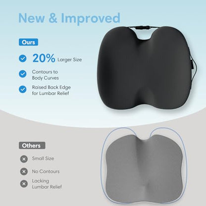 Memory Foam Seat Cushion for Tailbone Pain Relief, Sciatica, Office - color: Black