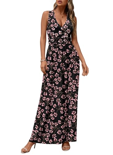 CATHY Maxi Dresses for Women Casual Summer Dress with Pockets S-3XL - color: Fl Gypsophila Black, size: Small
