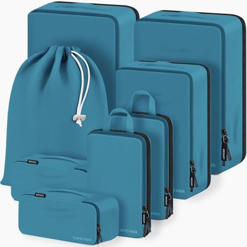 Lumesner 8 Set Compression Packing Cubes, Travel Suitcase Organizers - color: Blue