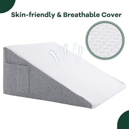 HOMBYS Bed Wedge Pillow Cover Bed Wedge Pillowcase with Side Pocket & Zipper-Soft, Breathable, Removable & Machine Washable-Cover Only, (25"x25"x8")