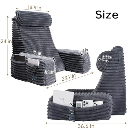 ENITYA 24" XXL Back Pillow for Bed Sitting Up with Armrests & Big Pockets - color: Dark Grey, size: XXL(Above 5'11")