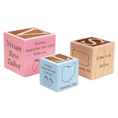 Personalized Baby Birth Block, Custom Newborn Keepsake Gift, Made in USA - color: Blue, size: 3"