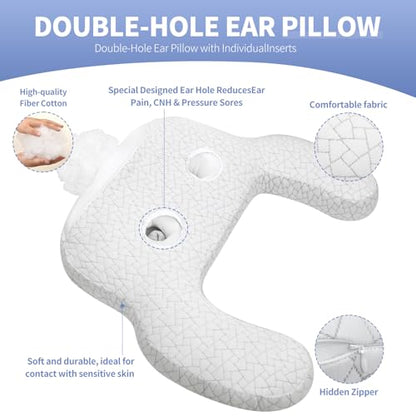 Dual-Hole Ear Piercing Pillow, 2 x 4 Cavities, Air-Layer Mesh - color: White 3d Air Mesh Fabric, size: 27.5" x 26"