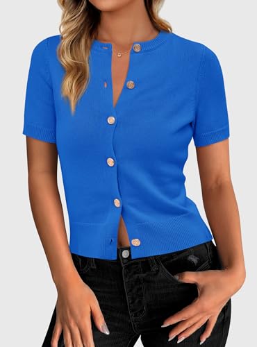 PRETTYGARDEN Womens Summer Cardigan Short Sleeve Sweater - color: Blue, size: Medium