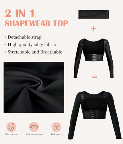 LANCS Arm Compression Sleeve Women Post Surgical Slimmer Arm Shaper Tops - color: Black, size: Small