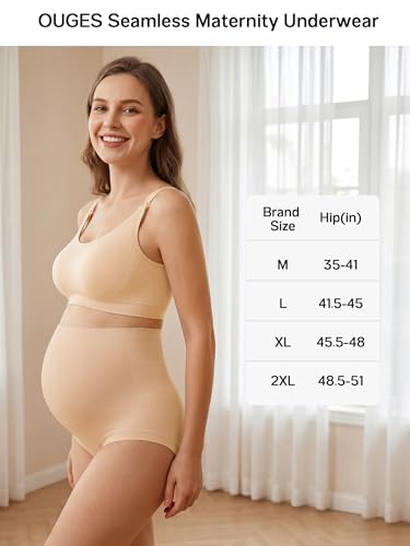 OUGES Women’s Modal 3 Pack Seamless Maternity Underwear Over Belly Stretchy High Waist Soft Pregnancy Postpartum Panties - color: Nude+nude+pink, size: XX-Large