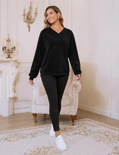 Bhome Fleece Breastfeeding Shirts Hidden Zipper Nursing Tops Pumping Friendly Sweatshirt Oversized Pullover with Pockets - color: Black, size: Large