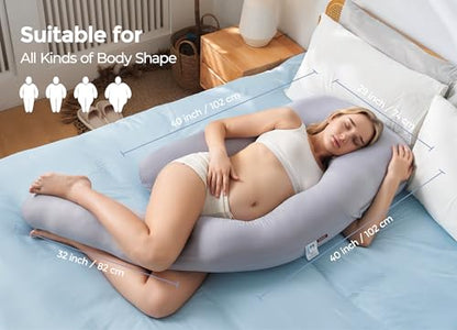Momcozy Cooling Pregnancy Pillow - Dreamlign U Pro Maternity Pillow - color: Grey -Cooling Fabric
