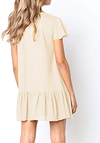 Imysty Womens Summer Polka Dot V Neck Button Down Loose Mini Dress - color: Z1-khaki, size: Medium