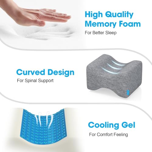 Knee Pillow for Side Sleepers, Leg Pillow with Cooling Gel, Grey/Large - color: Dark Grey, size: Large