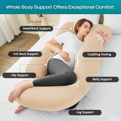 Cooling Pregnancy Pillows for Sleeping, 65'' Full Body Pillow, Beige - color: Beige, size: 65 Inch