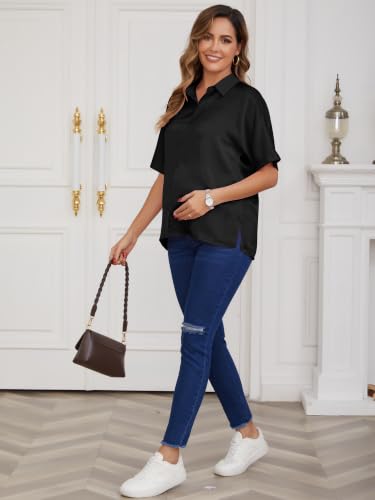 Maternity Shirts Button Down Work Business - color: Black, size: Small