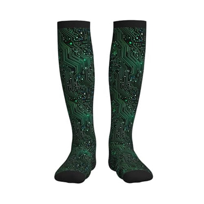 Compression Socks Women and Men 15-20mmHg-Circulation Support Socks for Athletic Running Cycling - color: Circuit Board1