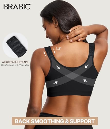 BRABIC Post Surgery Compression Bras for Women Front Closure Surgical - color: Black, size: XX-Large