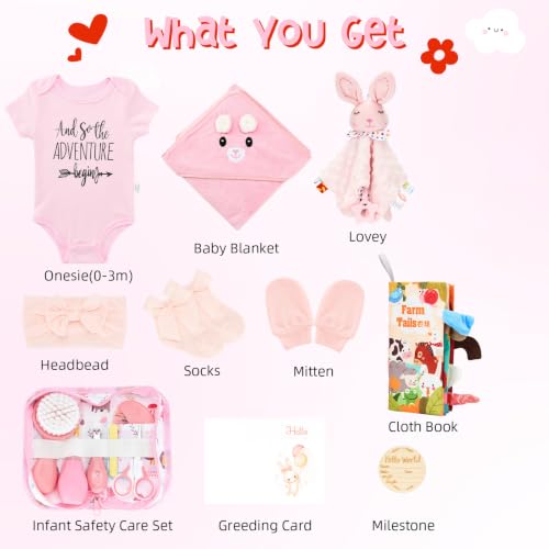 Defresit 13Pcs Baby Shower Gift, Baby Girl Gift Basket - color: Pink