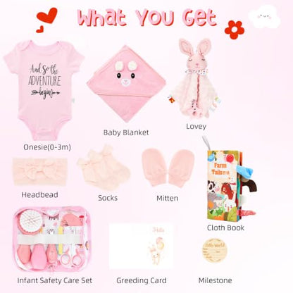 Defresit 13Pcs Baby Shower Gift, Baby Girl Gift Basket - color: Pink