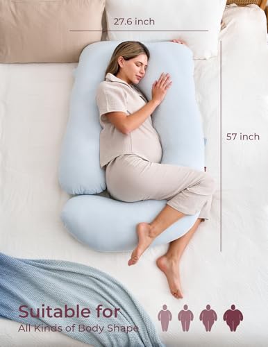 Momcozy Pregnancy Pillow for Sleeping - U Shaped Full Body Maternity Pillow - color: Light Blue