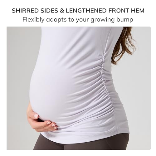 netdraw Buttery Soft Bamboo Viscose Maternity T Shirt, Pregnancy Short Sleeve Side Ruched Casual Tops - color: Iris, size: Medium