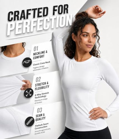 Women Long Sleeve Compression Shirts Underscrubs Workout Athletic Tops - color: Pink/Light Blue/Light Gray/White, size: Small