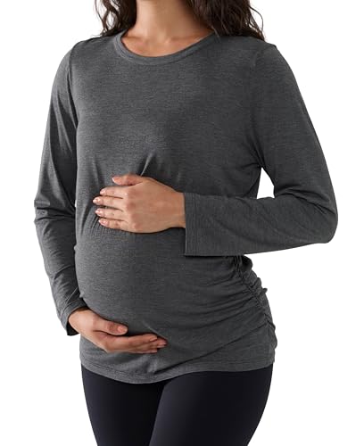 Joyaria Cooling Maternity Shirts Long Sleeve Bamboo Viscose for Women - color: Charcoal, size: Small