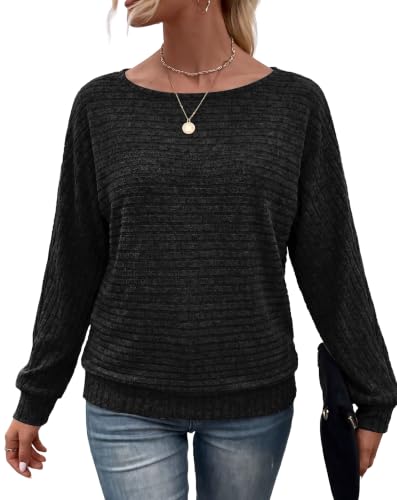 Sampeel Long Sleeve Shirts for Women Crewneck Tunic Tops Oversized Sweaters - color: Black, size: Medium