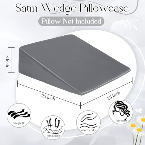 RUDONG M Satin Wedge Pillow Cover, Wedge Pillowcase, Dark Grey, 25"x25"x8" - color: Dark Grey