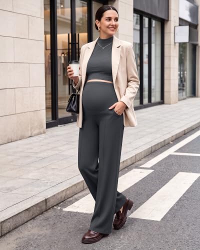 G4Free EverGoing Maternity Dress Pants Pregnancy Slacks - color: Dark Gray, size: X-Small