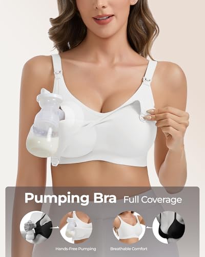 Vinfact Pumping Bra Hands Free Comfort Wireless Seamless Breast Pump Bra - color: White, size: Medium